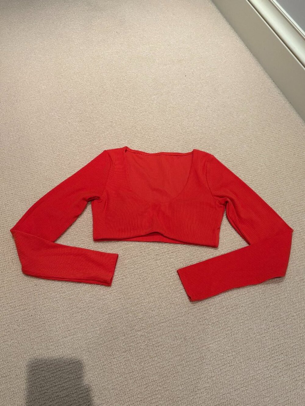 ALO Yoga Red Ribbed Long Sleeve Crop Top